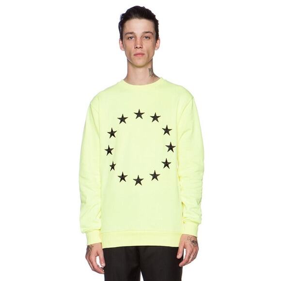 Études Etoile Europa Stars Crew Neck Men's Sweatshirt in Lime Yellow Sz L - Picture 1 of 6